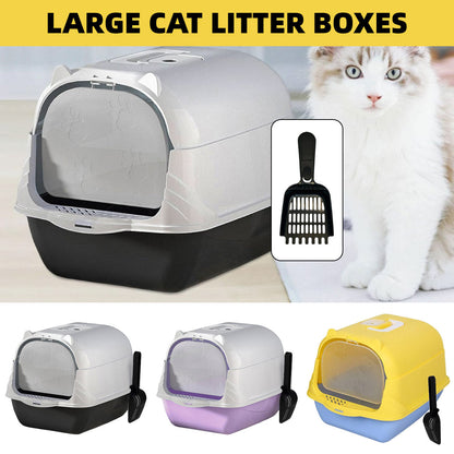 Enclosed Cat Litter Box with Dual-Swing Doors, 90° Flip-Top Lid, Black, 36×51×37 cm