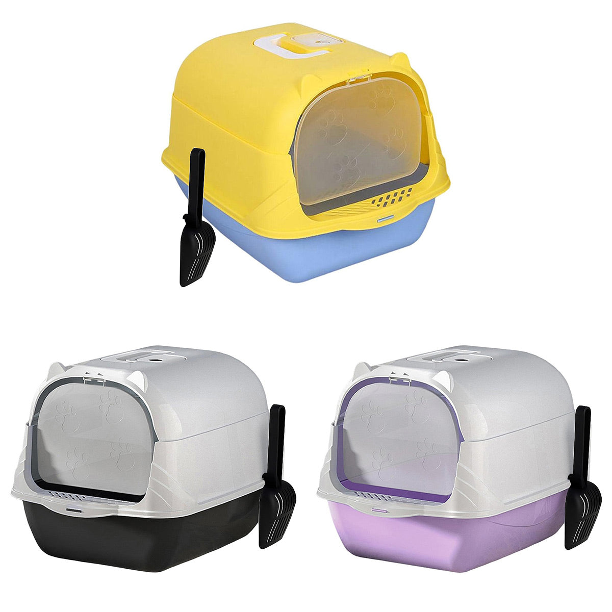 Enclosed Cat Litter Box with Dual-Swing Doors, 36 × 51 × 37 cm - Blue Yellow