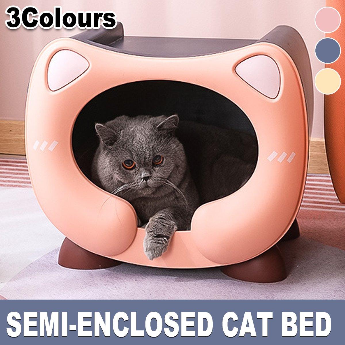Semi-Enclosed Cat Bed - Waterproof, Cozy, 16.73 x 12.99 x 14.17 inches - Blue
