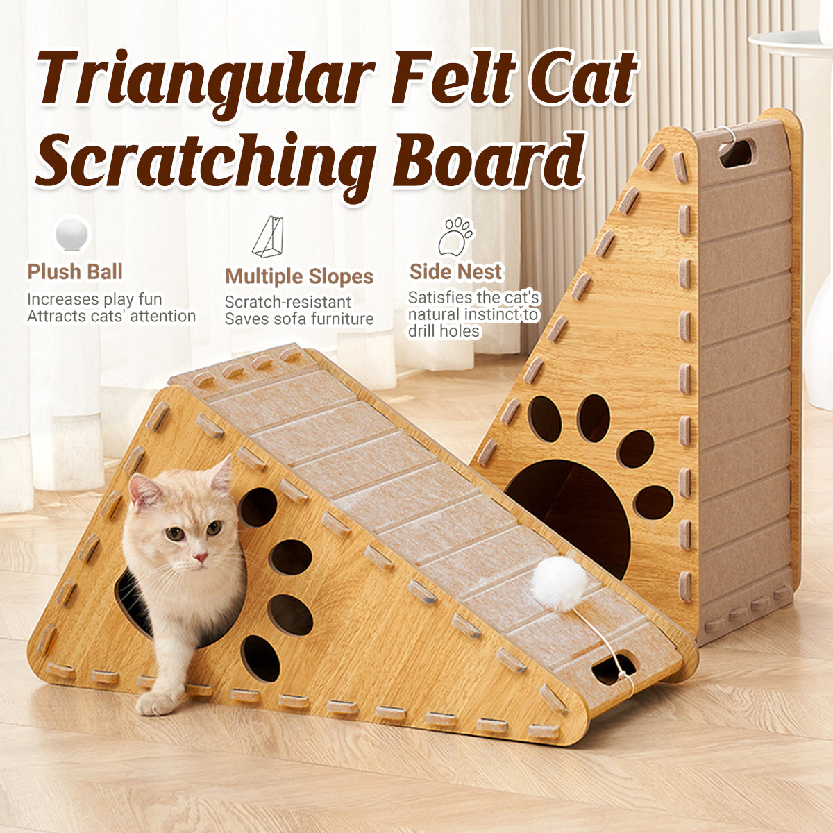 Triangle Cat Scratch Board - Felt Claw Pad, 40 × 60 × 30 cm, Durable, All-Season Use - SuperSaverAU - view 1