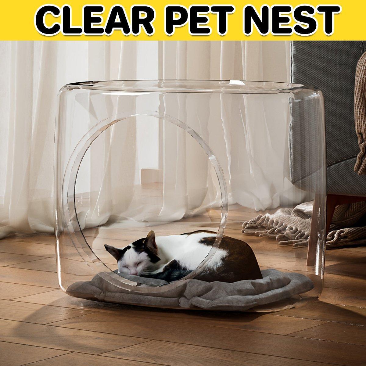 Transparent Cat House - Semi-Enclosed, Spacious, 13.77 x 11.02 x 11.4 inches