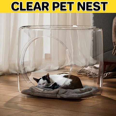 Transparent Cat House - Semi-Enclosed, Spacious, 13.77 x 11.02 x 11.4 inches - SuperSaverAU - view 1