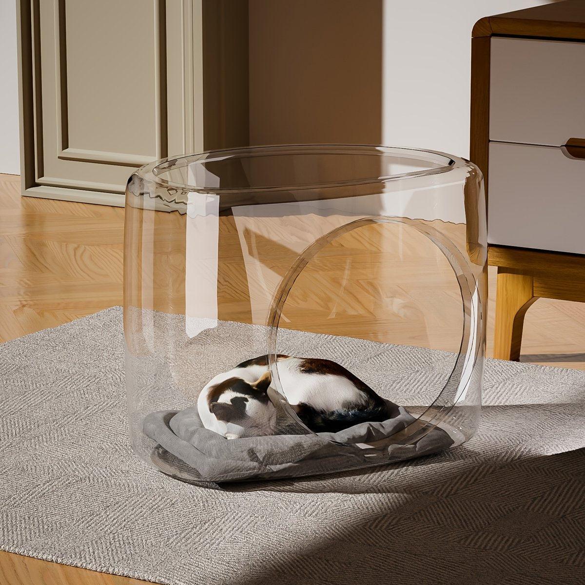 Transparent Cat House - Semi-Enclosed, Spacious, 13.77 x 11.02 x 11.4 inches
