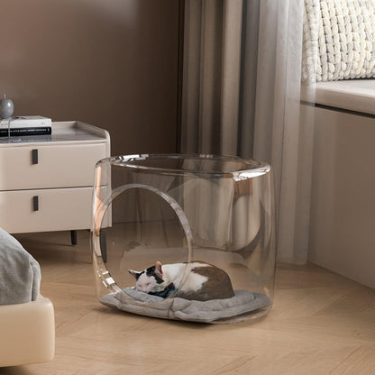 Transparent Cat House - Semi-Enclosed, Spacious, 13.77 x 11.02 x 11.4 inches