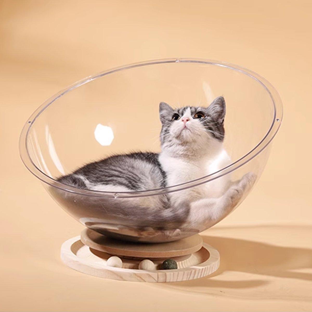 Acrylic Space Capsule Cat Bed - Semi-Closed, Turntable Base, L Size - SuperSaverAU - view 4