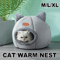 Cat Bed Winter Warm Enclosed Nest for Cold Weather - Plush, Grey, L - SuperSaverAU - view 1