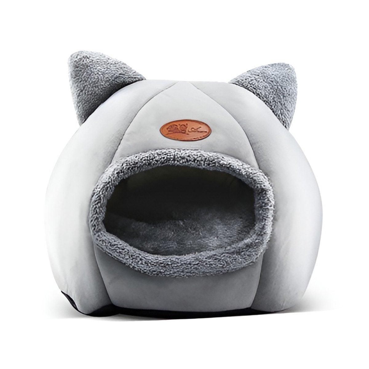 Cat Bed Winter Warm Enclosed Nest for Cold Weather - Plush, Grey, L
