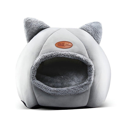 Cat Bed Winter Warm Enclosed Nest for Cold Weather - Plush, Grey, L