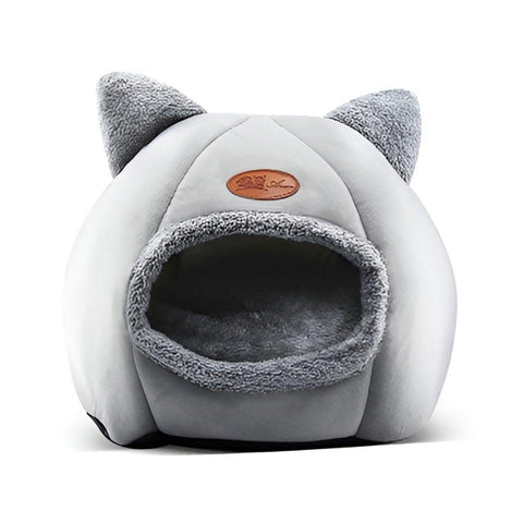 Cat Bed Winter Warm Enclosed Nest for Cold Weather - Plush, Grey, L - SuperSaverAU - view 2