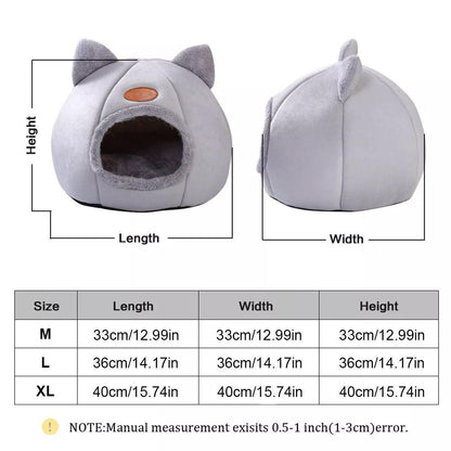 Cat Bed Winter Warm Enclosed Nest for Cold Weather - Plush, Grey, L