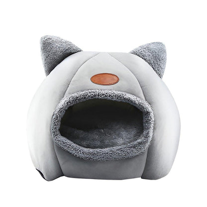 Cat Bed Winter Warm Enclosed Nest for Cold Weather - Plush, Grey, L