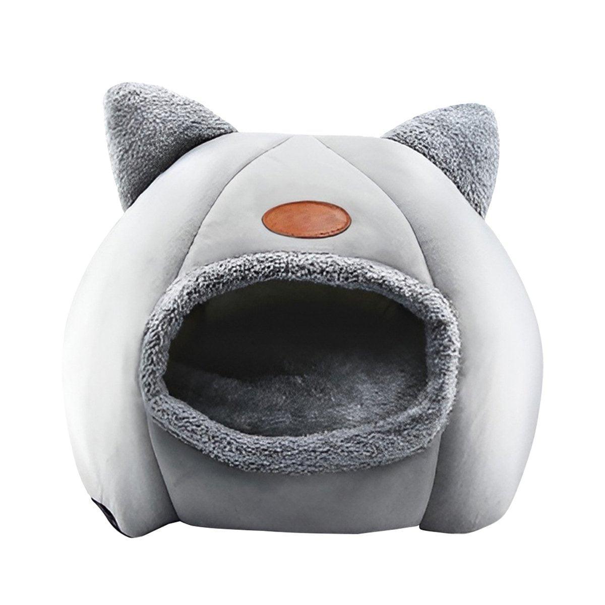 Cat Bed Winter Warm Enclosed Nest for Cold Weather - Plush, Grey, L
