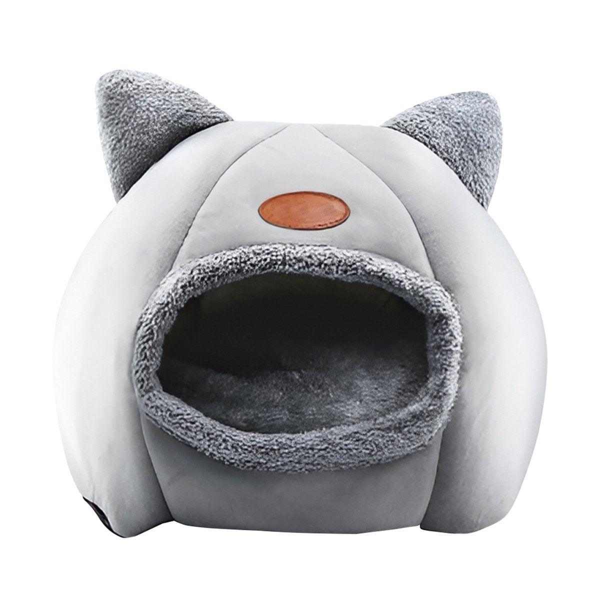 Cat Bed Winter Warm Enclosed Nest for Cold Weather - Plush, Grey, L