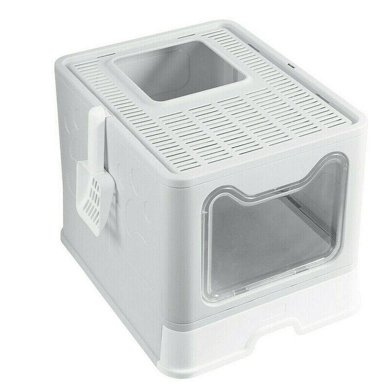 Cat Litter Box Enclosed Grey 51x41x38cm, Easy Clean, Foldable, Drawer Design - SuperSaverAU - view 2