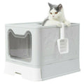 Cat Litter Box Enclosed Grey 51x41x38cm, Easy Clean, Foldable, Drawer Design - SuperSaverAU - view 4