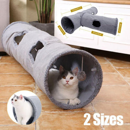Suede Cat Tunnel Pet Toy - M-130x30cm, Soft, Extendable, Portable