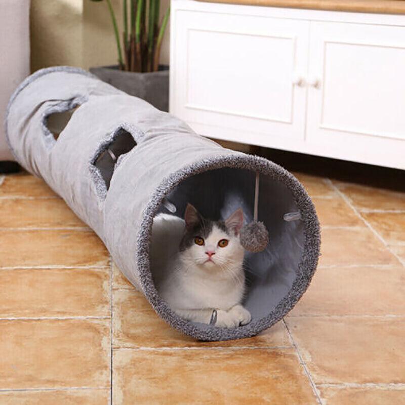 Suede Cat Tunnel Pet Toy - M-130x30cm, Soft, Extendable, Portable