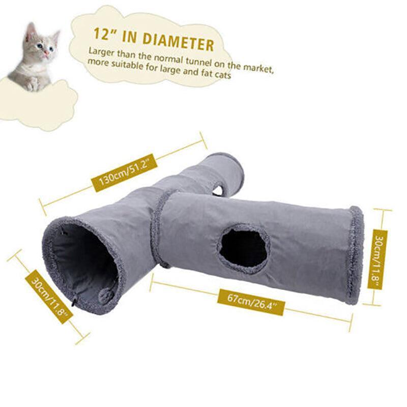 Suede Cat Tunnel Pet Toy - M-130x30cm, Soft, Extendable, Portable