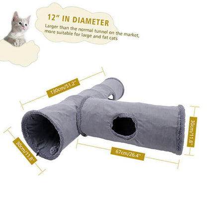 Suede Cat Tunnel Pet Toy - M-130x30cm, Soft, Extendable, Portable