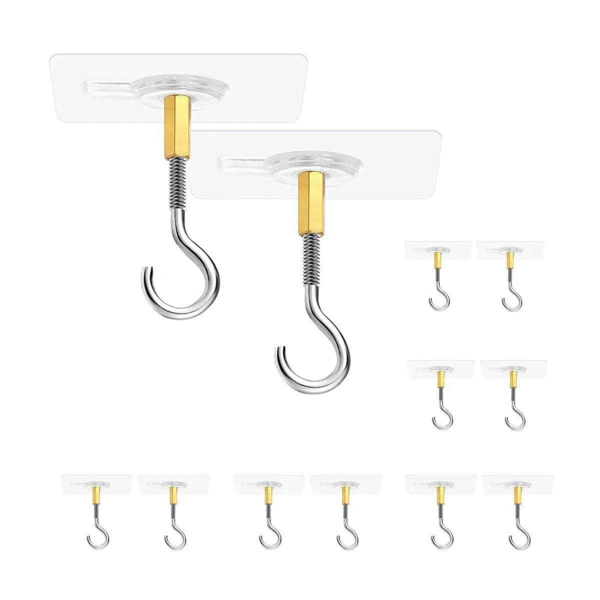 Premium 12 Pack Open Stainless Steel Self Adhesive Ceiling Hooks Heavy Duty