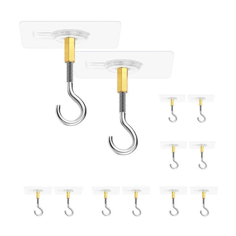 Premium 12 Pack Open Stainless Steel Self Adhesive Ceiling Hooks Heavy Duty