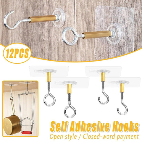Premium 12 Pack Open Stainless Steel Self Adhesive Ceiling Hooks Heavy Duty