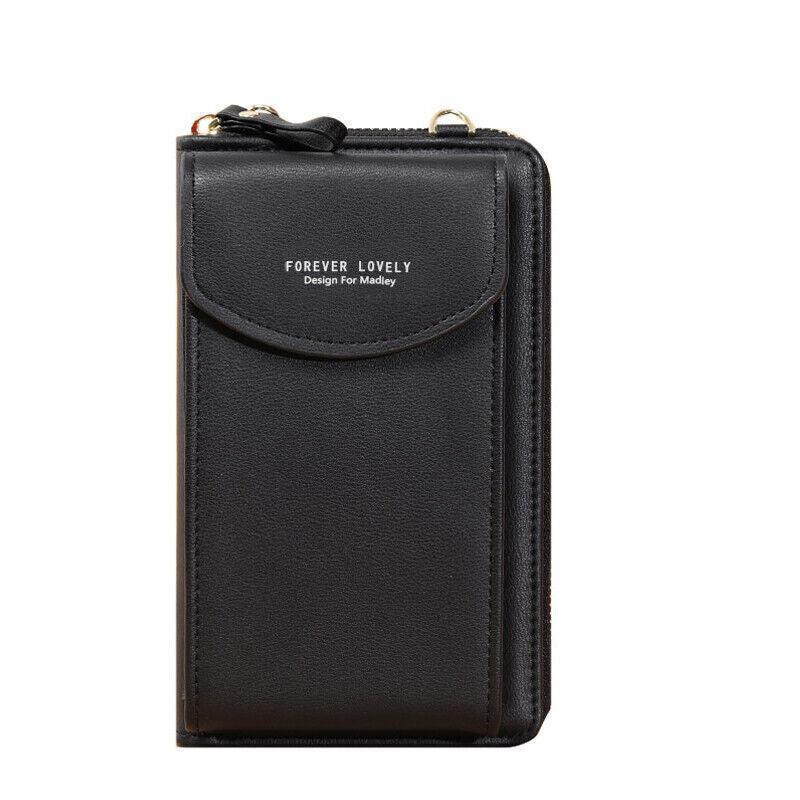 Premium Black PU Leather Mobile Phone Crossbody Bag