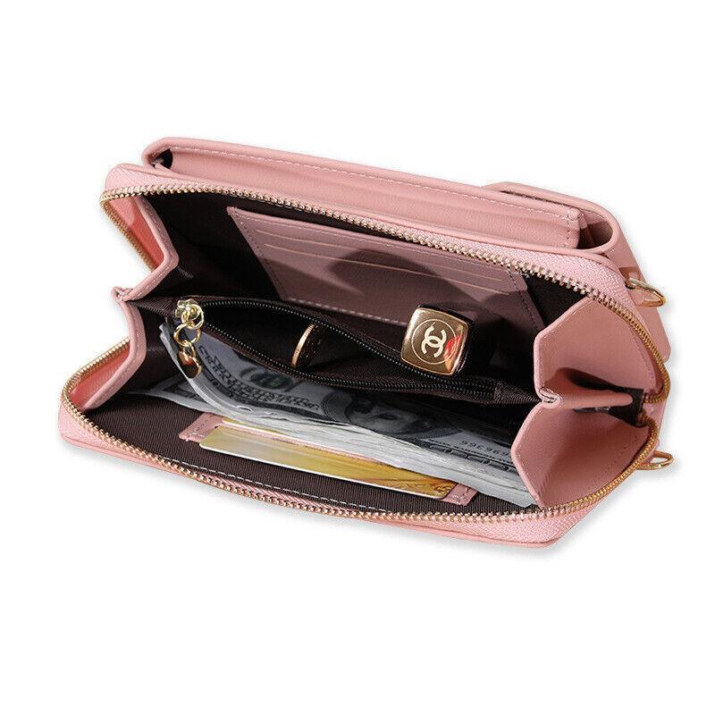 Premium Black PU Leather Mobile Phone Crossbody Bag