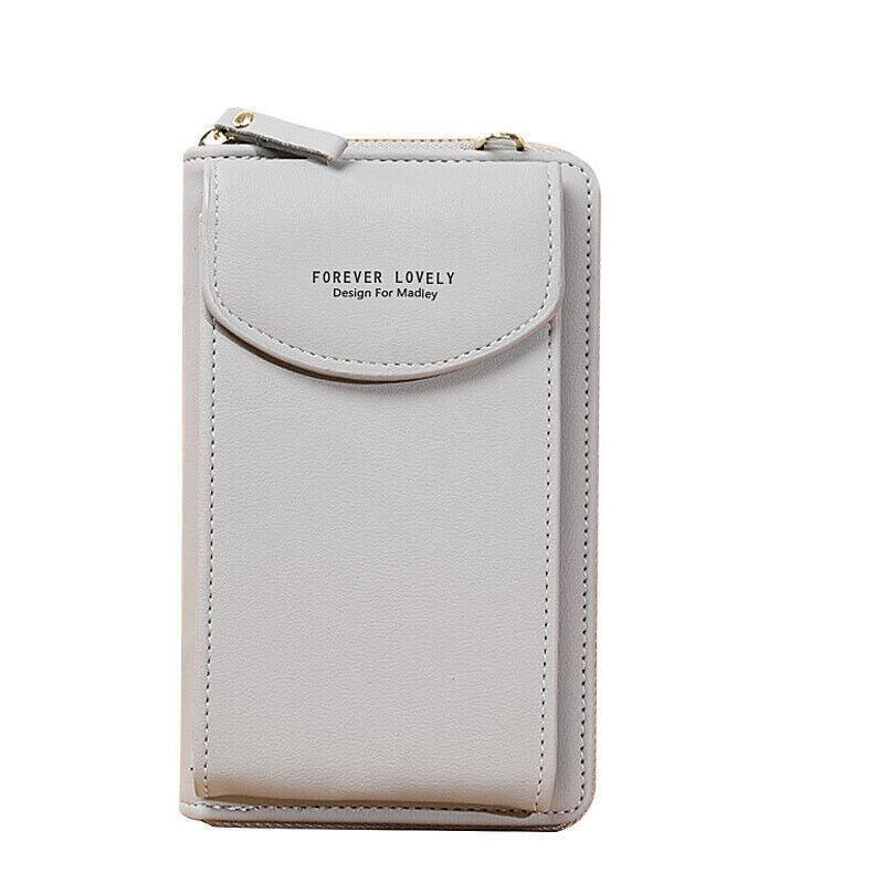 Premium Grey PU Leather Mobile Phone Crossbody Bag