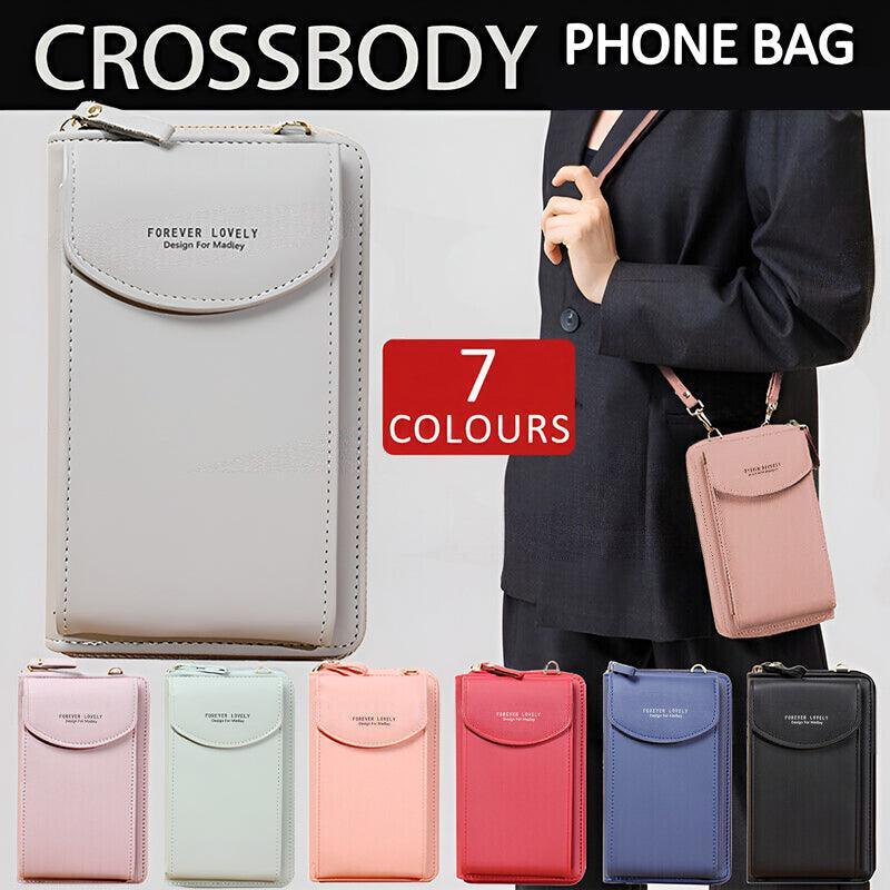 Premium Pink PU Leather Mobile Phone Crossbody Bag