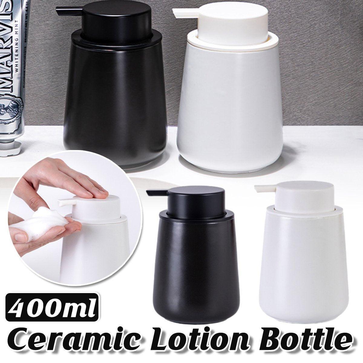 Premium Black 400ml Ceramic Soap Dispenser with Lotion Pump for Bathroom Vanity