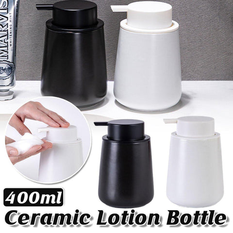 Premium Black 400ml Ceramic Soap Dispenser with Lotion Pump for Bathroom Vanity