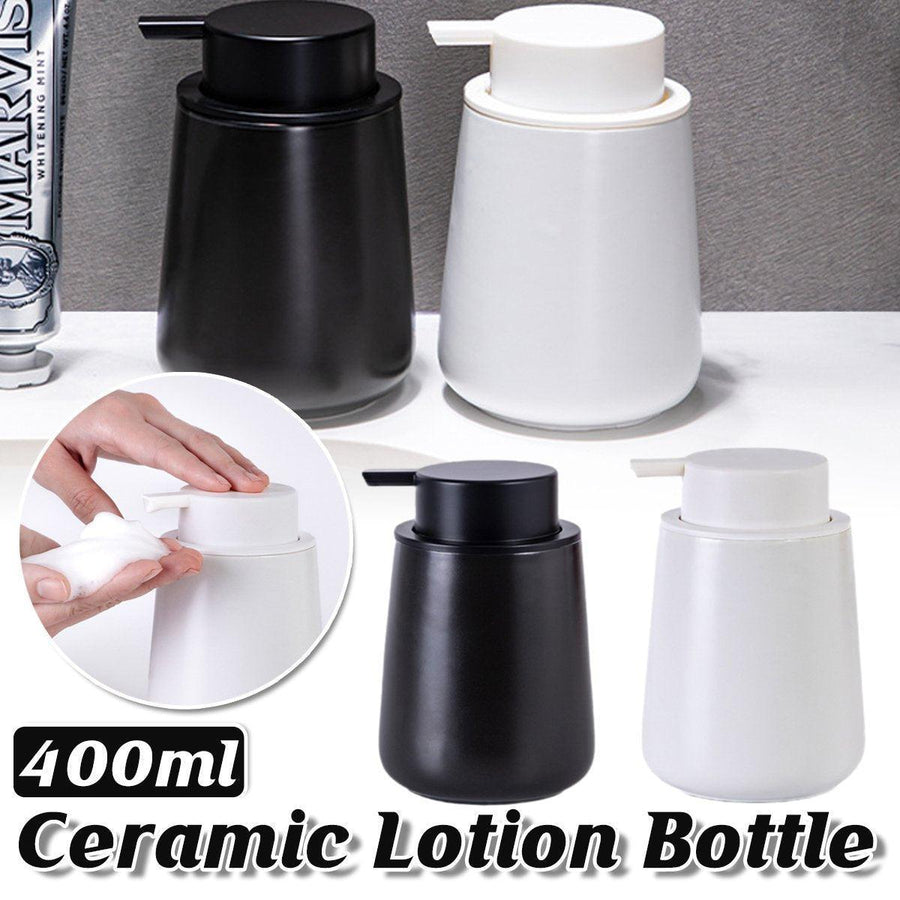 Premium Black 400ml Ceramic Soap Dispenser with Lotion Pump for Bathroom Vanity