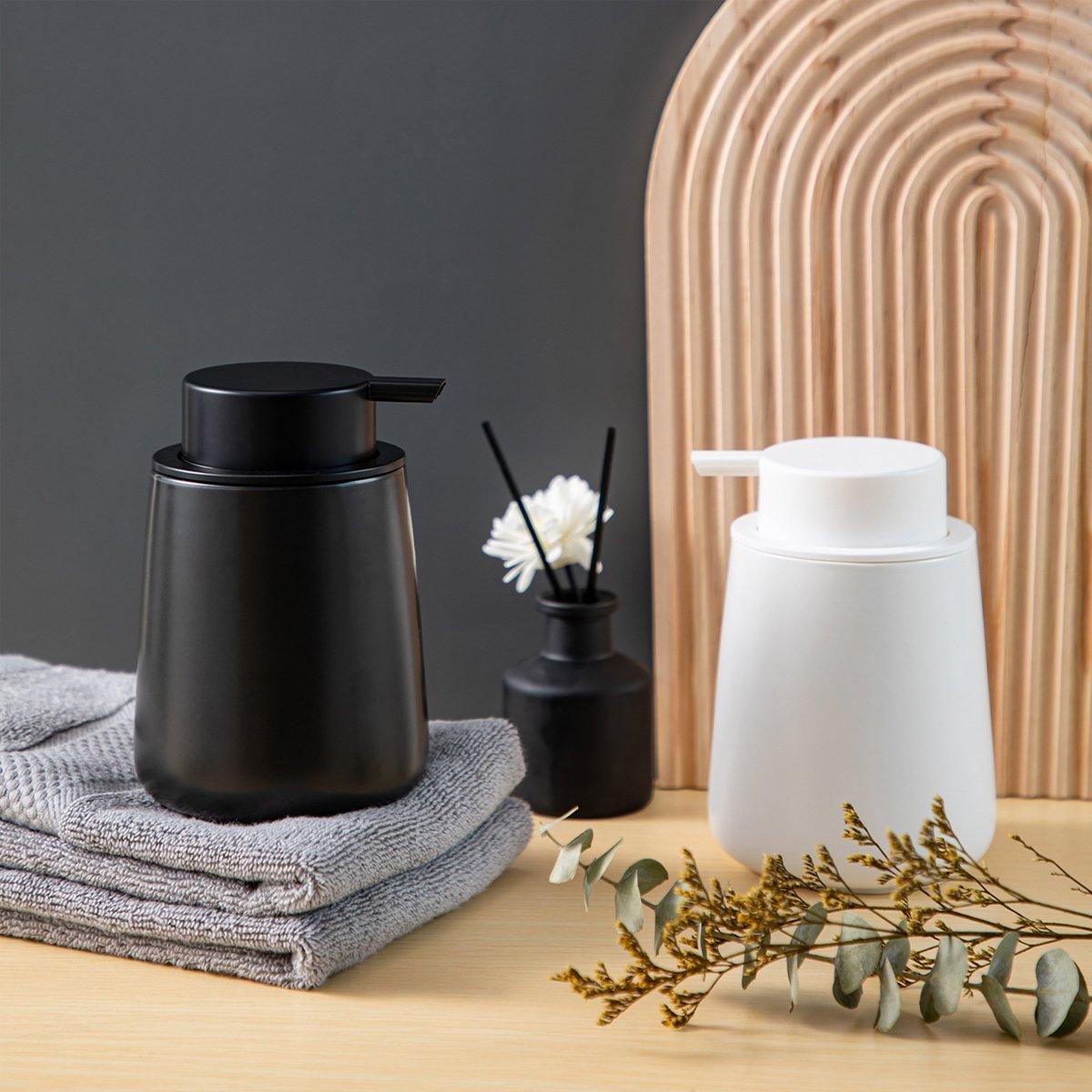 Premium Black 400ml Ceramic Soap Dispenser with Lotion Pump for Bathroom Vanity