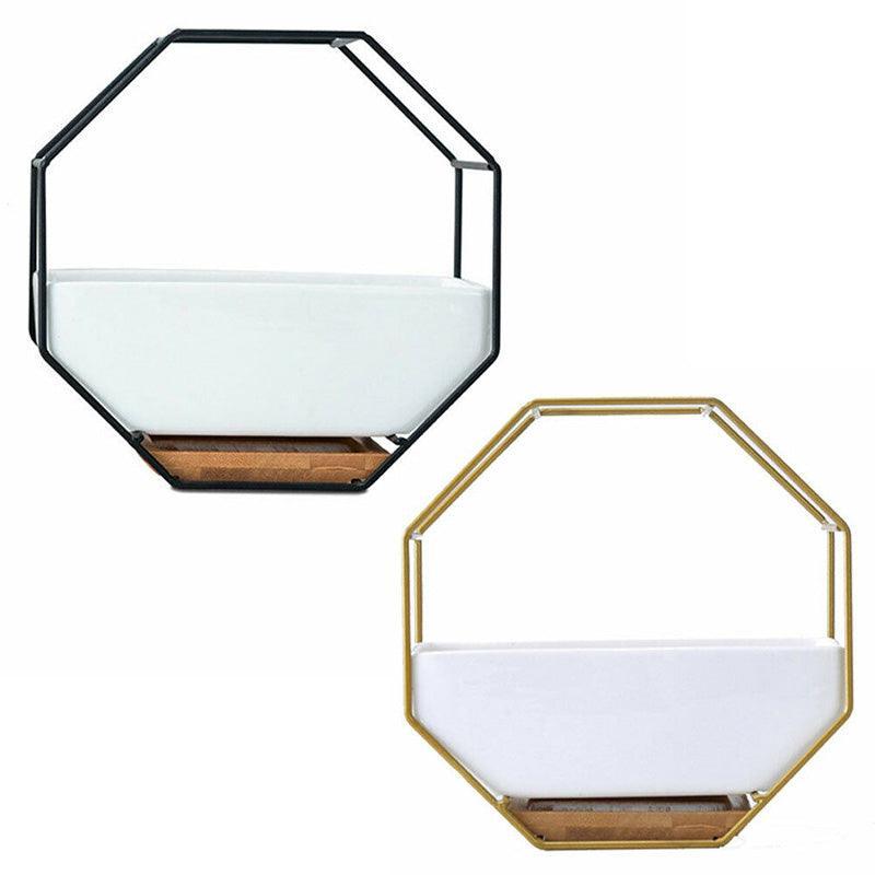 Wall Hanging Ceramic Planter Pot 17.7x8.5x5.8cm - Gold Frame, Modern Design - SuperSaverAU - view 2
