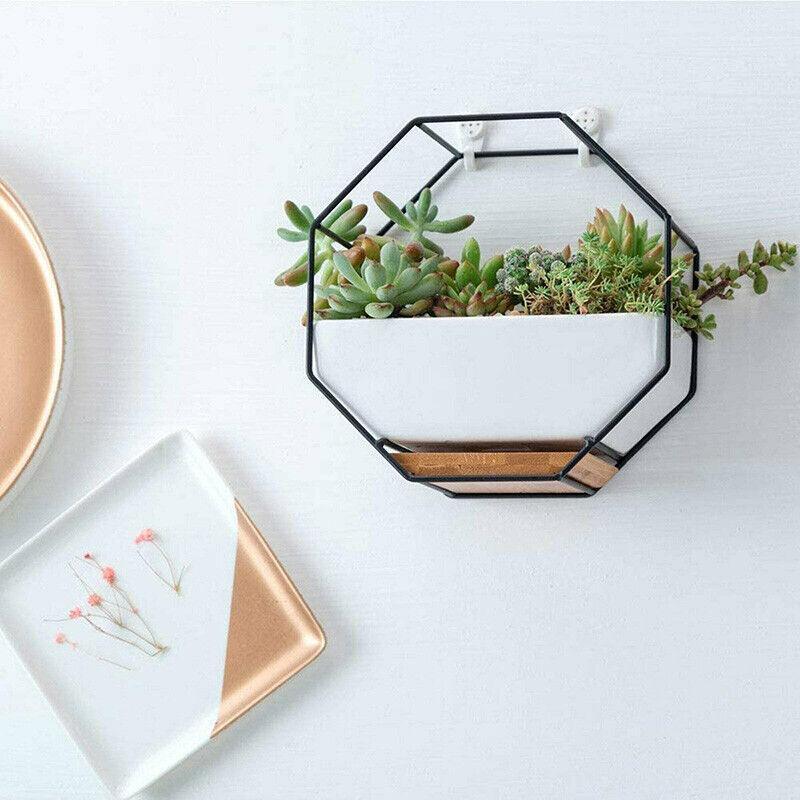 Wall Hanging Ceramic Planter Pot 17.7x8.5x5.8cm - Gold Frame, Modern Design