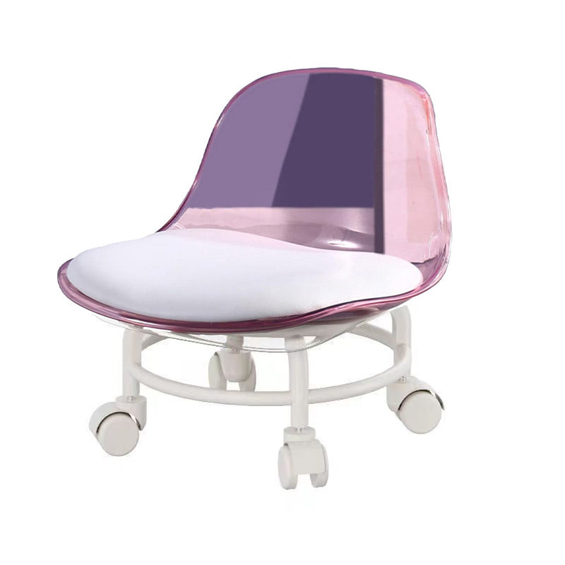 Grey Stool with Universal Wheels and Backrest - Comfortable Short Stool