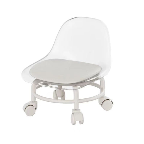Premium White Small Stool with Universal Wheels and Backrest Portable Seat