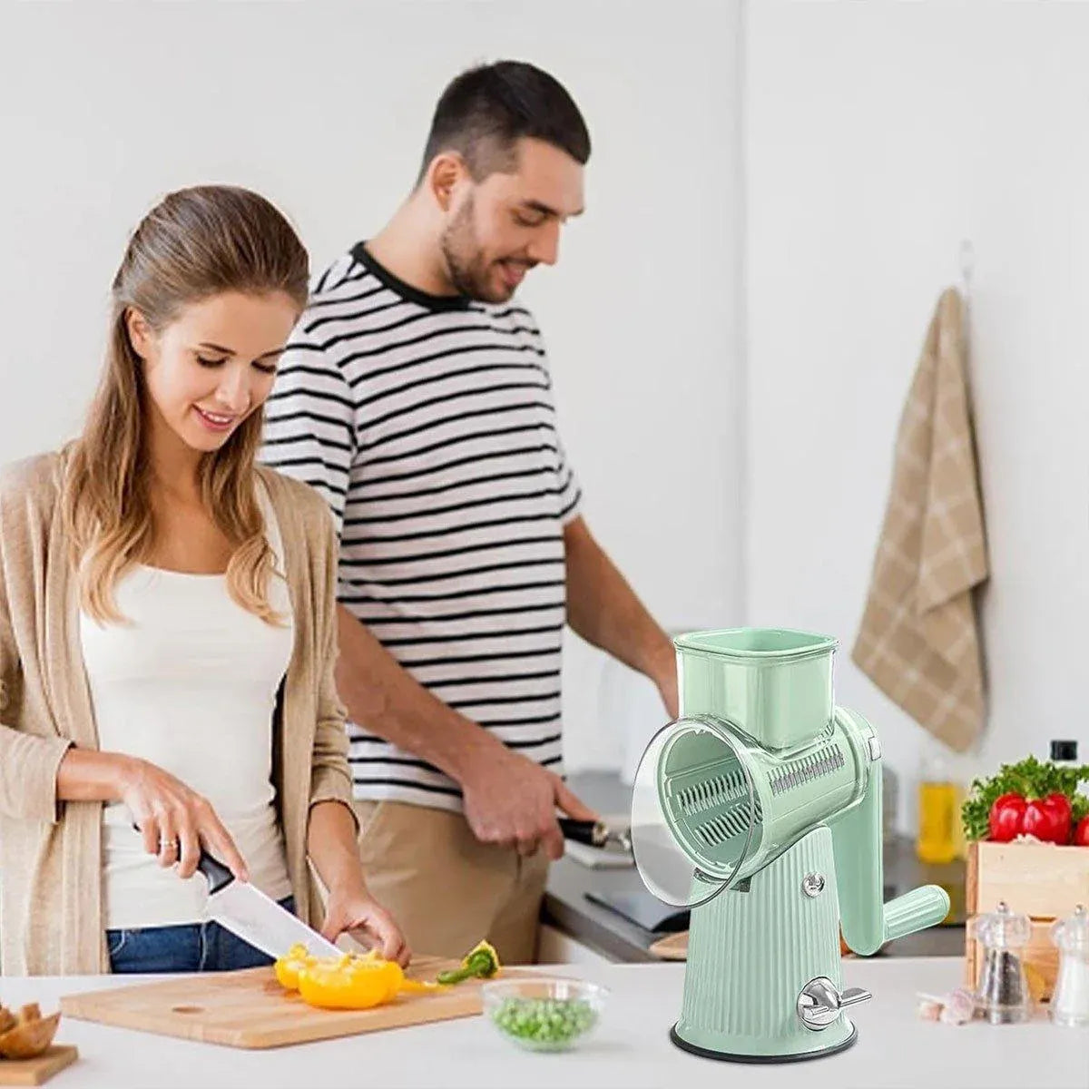 Premium Hand-Crank Vegetable Cutter – Green with 10 Blades