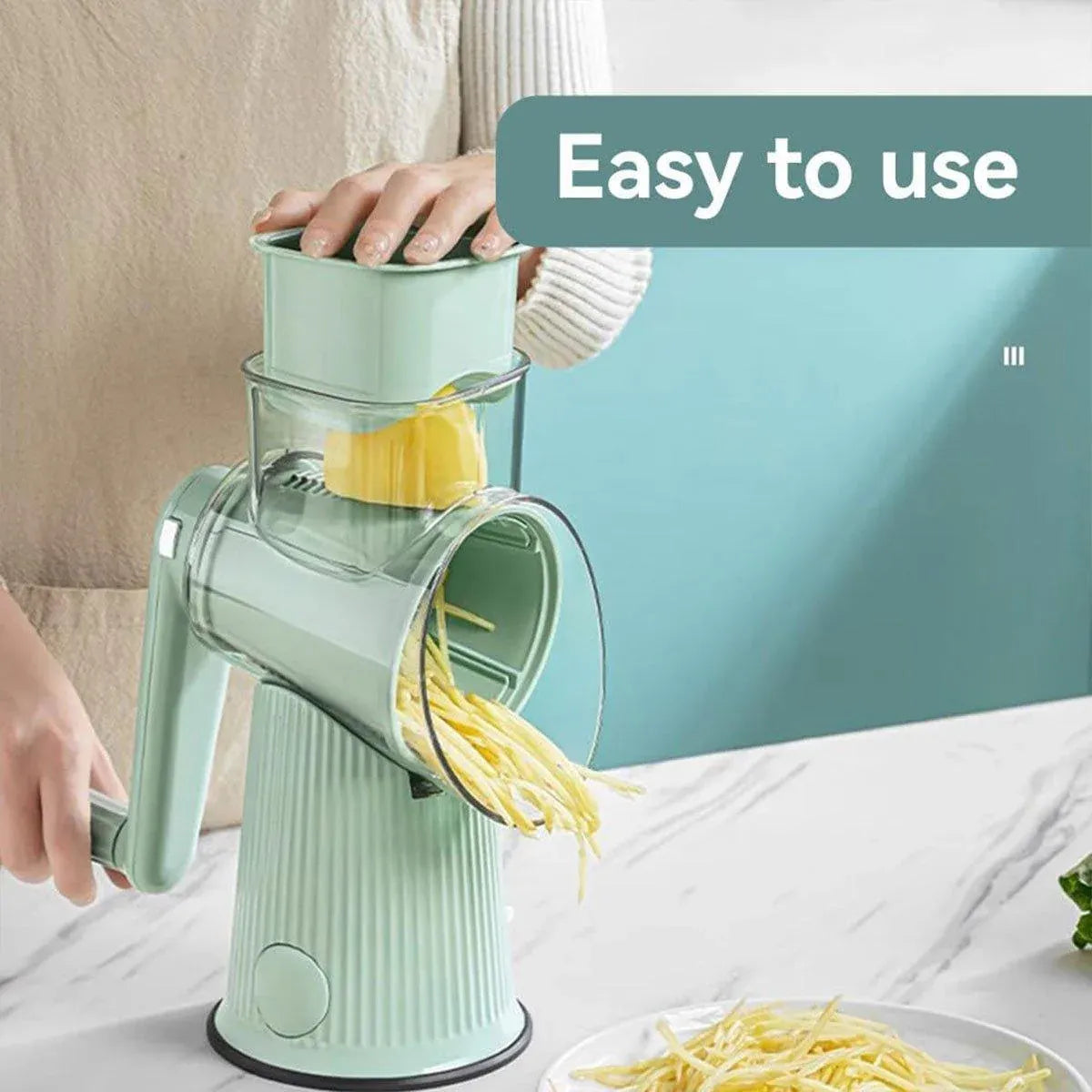 Premium Hand-Crank Vegetable Cutter – Green with 10 Blades