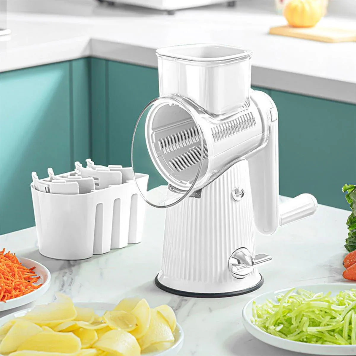 Premium Hand-Crank Vegetable Cutter – Green with 10 Blades