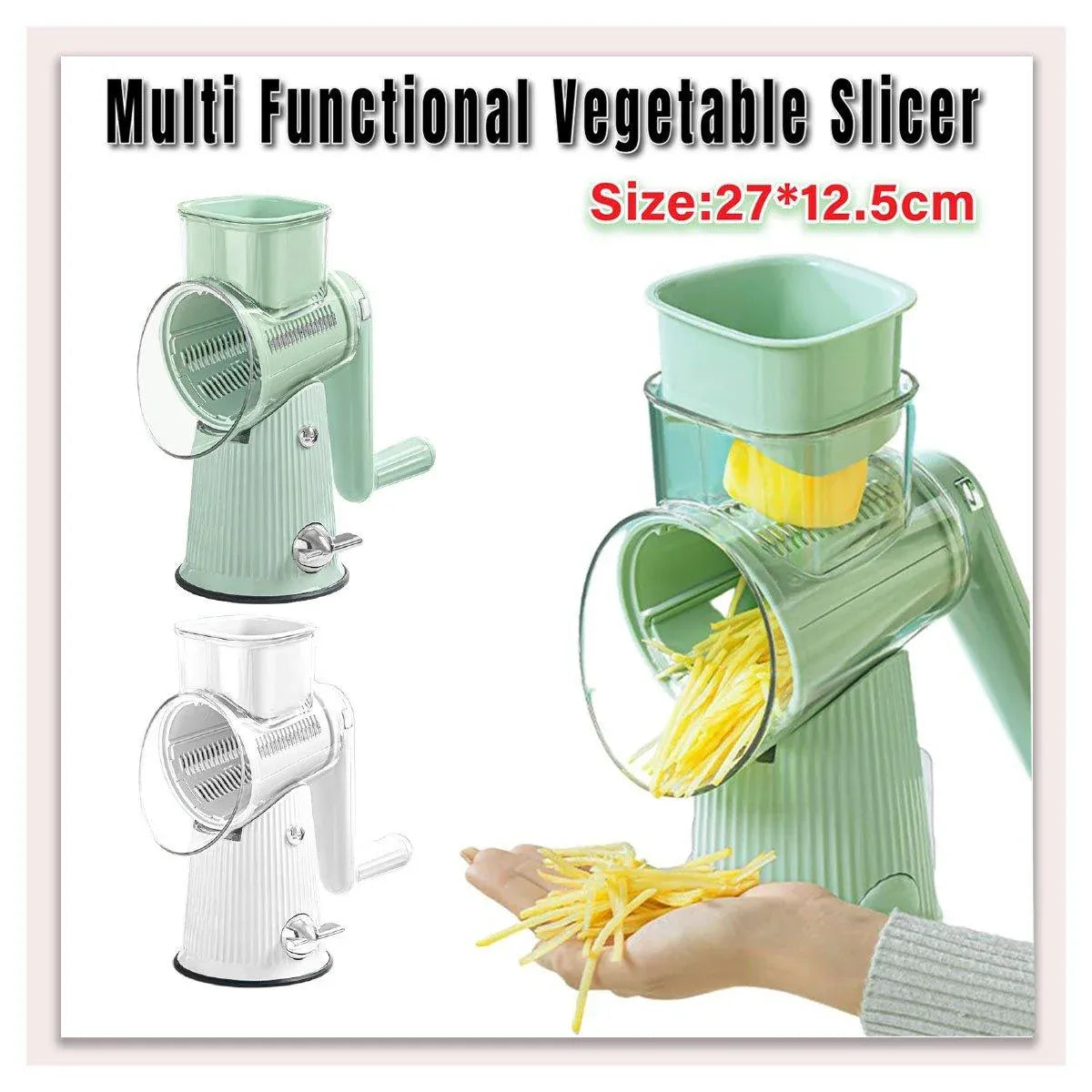 Premium Hand-Crank Vegetable Cutter – White with 10 Blades