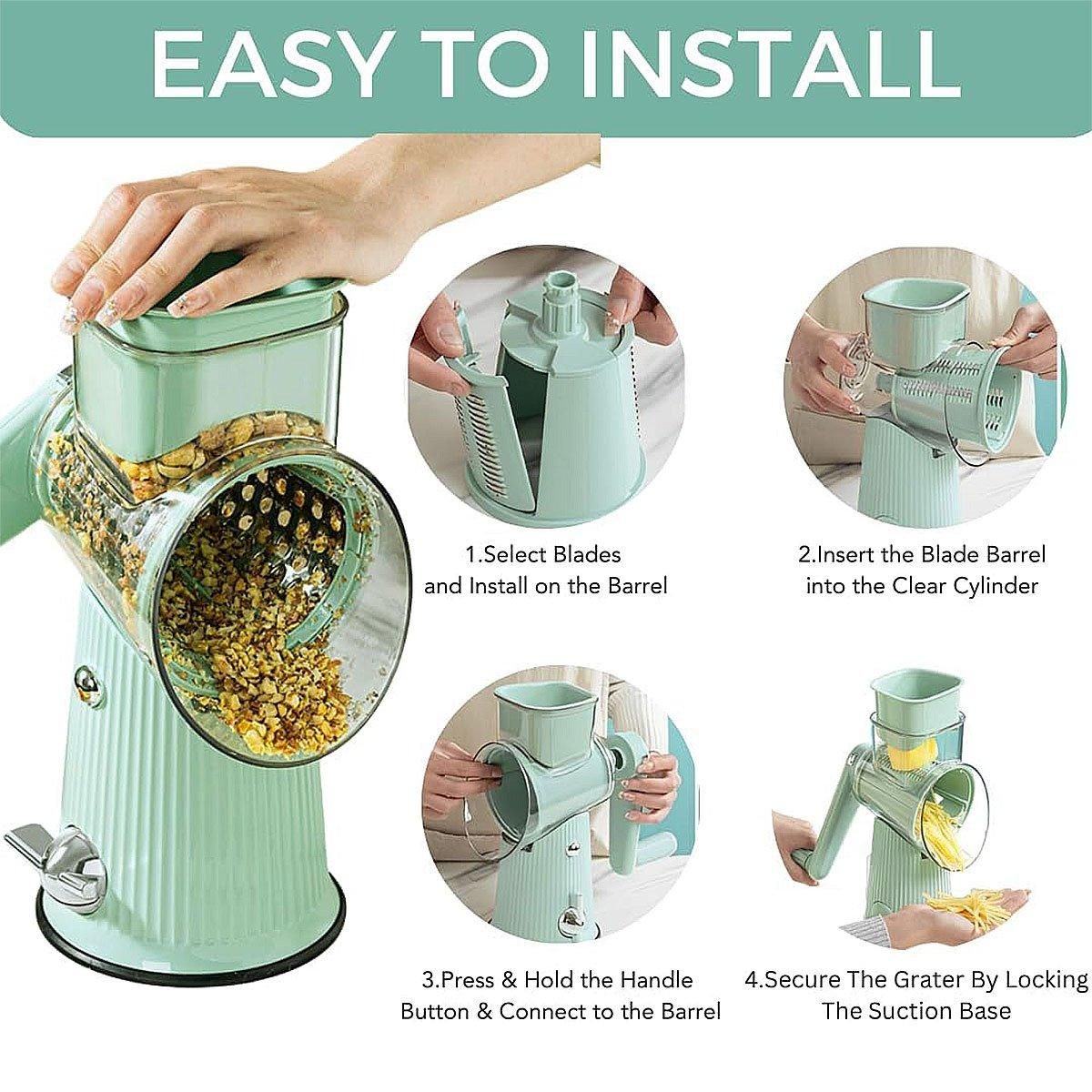 Premium Hand-Crank Vegetable Cutter – White with 10 Blades