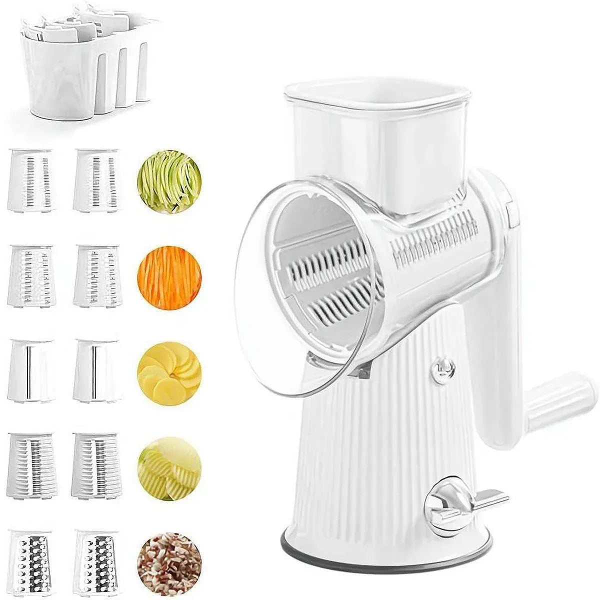 Premium Hand-Crank Vegetable Cutter – White with 10 Blades