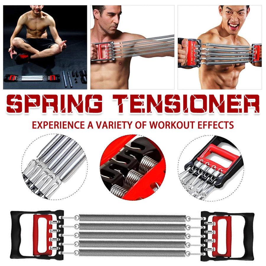 Premium Spring Chest Expander & Hand Grip Strengthener with Non-Slip Handles - Red/Black