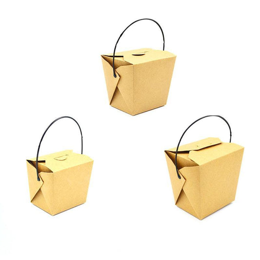 30PCS Kraft Paper Noodle Boxes with Handle Disposable Takeaway Food Containers - 450ml