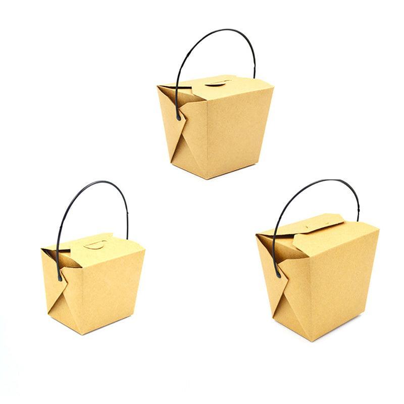 30PCS Kraft Paper Noodle Boxes with Handle Disposable Takeaway Food Containers - 450ml - SuperSaverAU - view 1