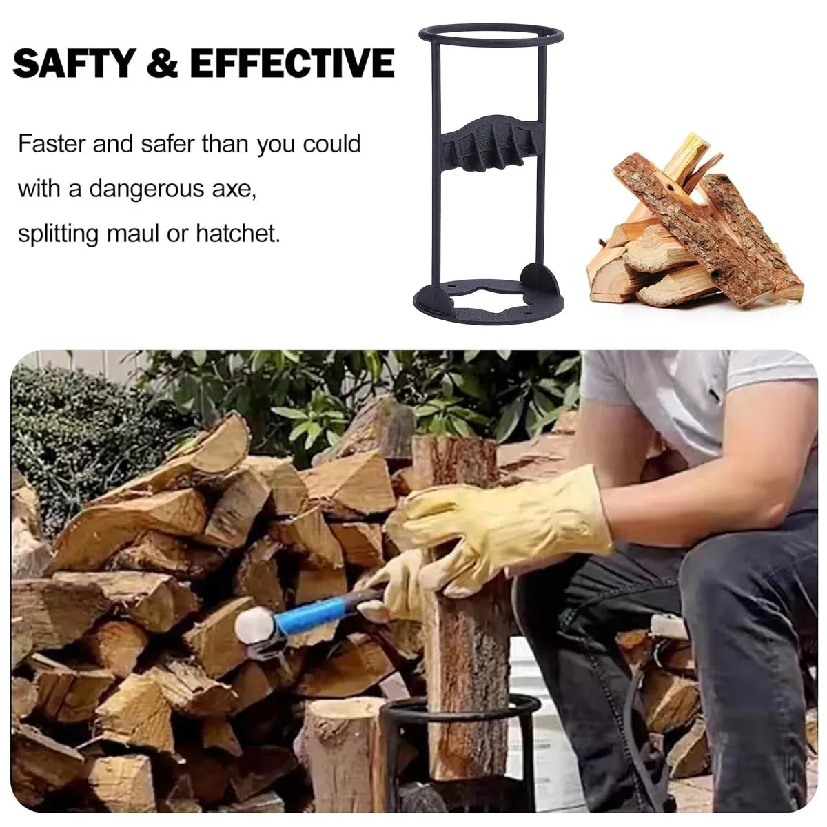 Premium Manual Firewood Splitter with Ring Guide - Matte Black