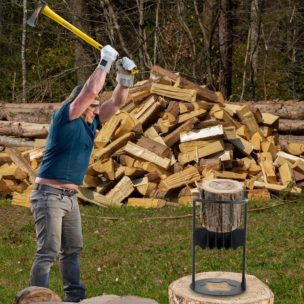 Premium Manual Firewood Splitter with Ring Guide - Matte Black