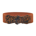 Premium Women's Leopard Wide Elastic Cinch Waist Belt with Buckle